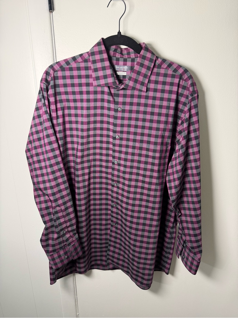 Van Heusen Men’s Dress Shirt | Purple Plaid Flex Stretch | 17 32/33 XL | GUC